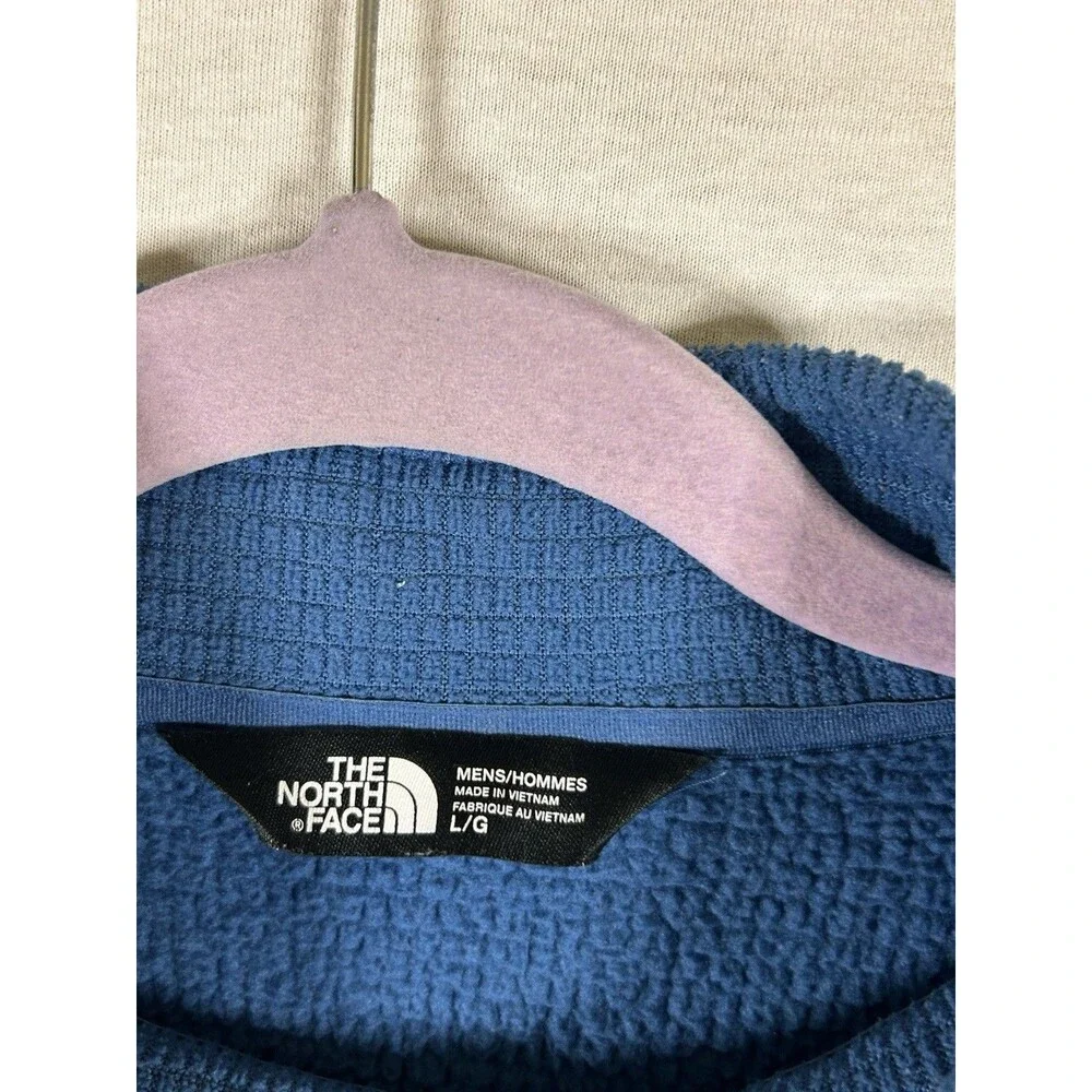 The North Face Mens Large Quarter Zip Fleece Pullover Blue Waffle Knit